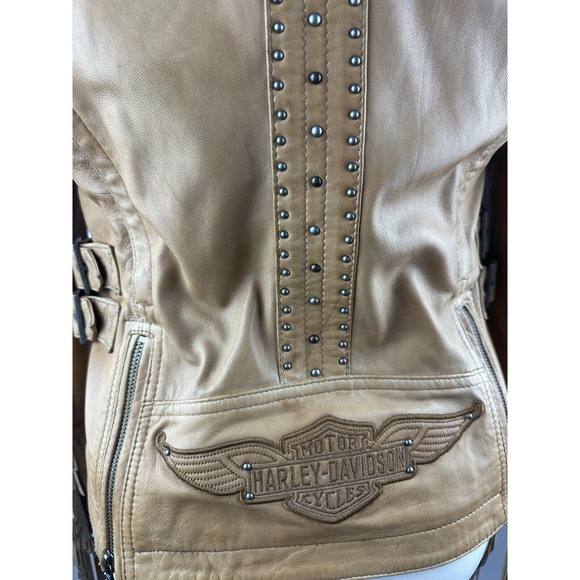 *Flawed Harley Davidson Women's Calamity Fringe Leather Jacket Brown Medium - Picture 9 of 16